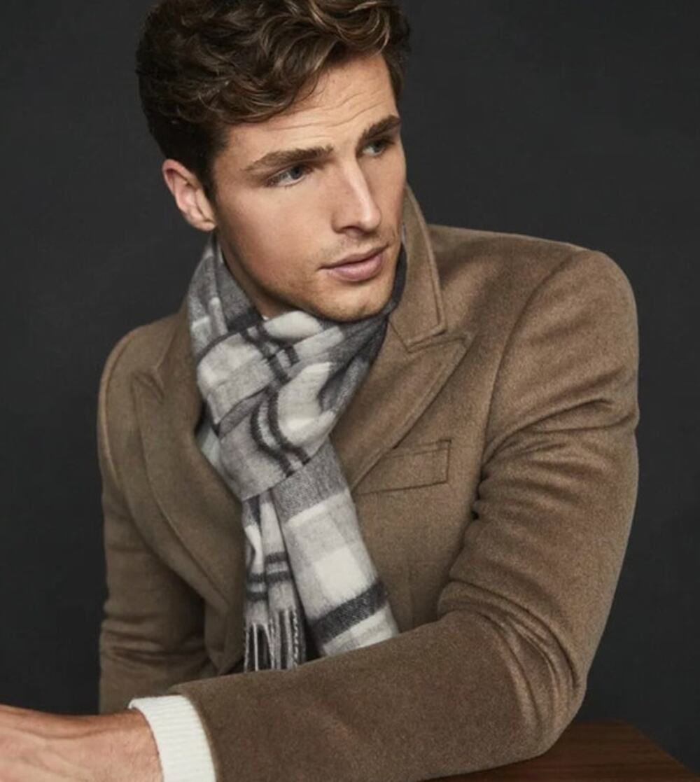 REISS Johnson Checked Scarf NEW Gray $95